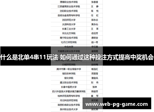 什么是北单4串11玩法 如何通过这种投注方式提高中奖机会 什么是北单4串11玩法 如何通过这种投注方式提高中奖机会
