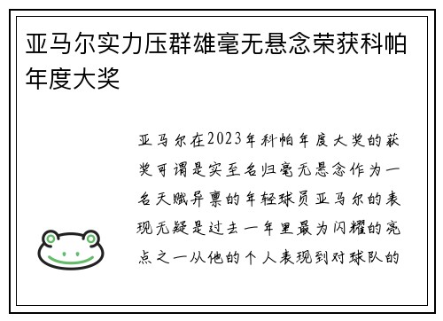 亚马尔实力压群雄毫无悬念荣获科帕年度大奖